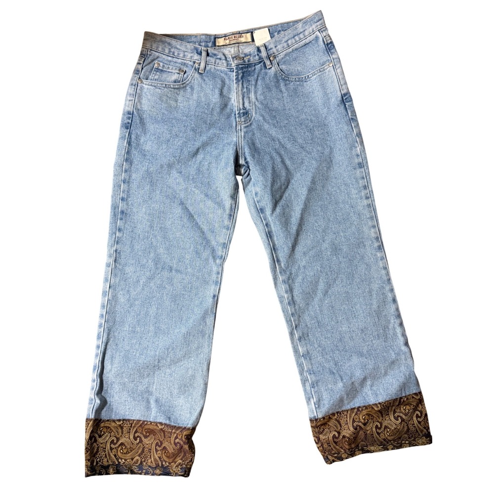 Vintage Paris Blues Light Wash‎ Denim Cropped Jeans with Paisley Cuffs Size 11